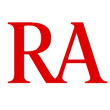 RA&Company合同会社のロゴです。RとAを横に並べていて、赤い文字です。